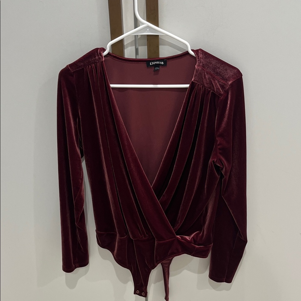 Express Deep Red Velvet Bodysuit